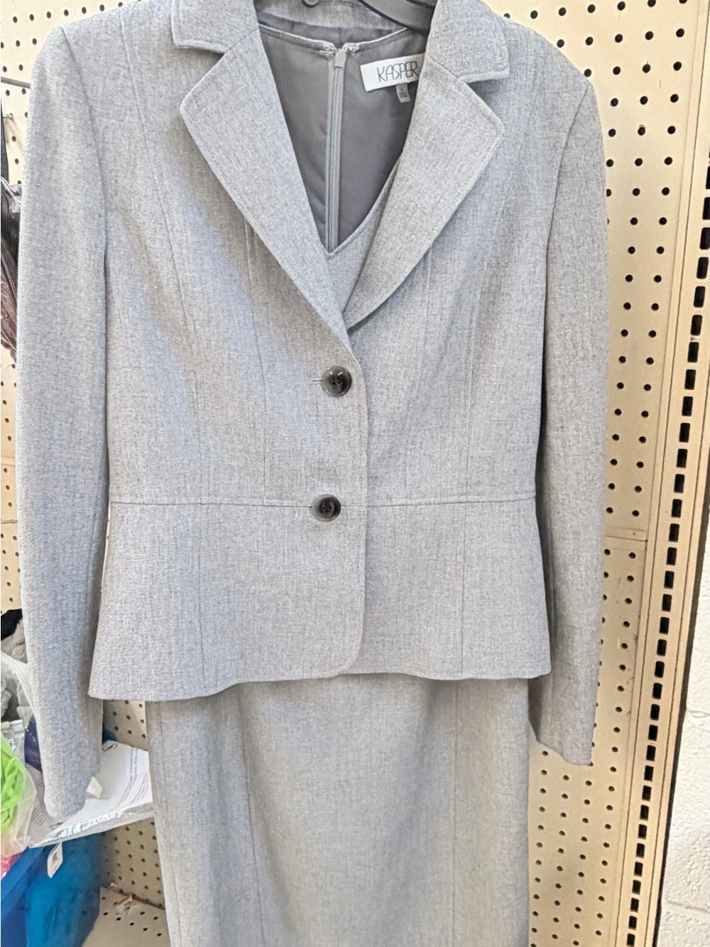 Kasper Light Gray Two-Button Notch Lapel Blazer